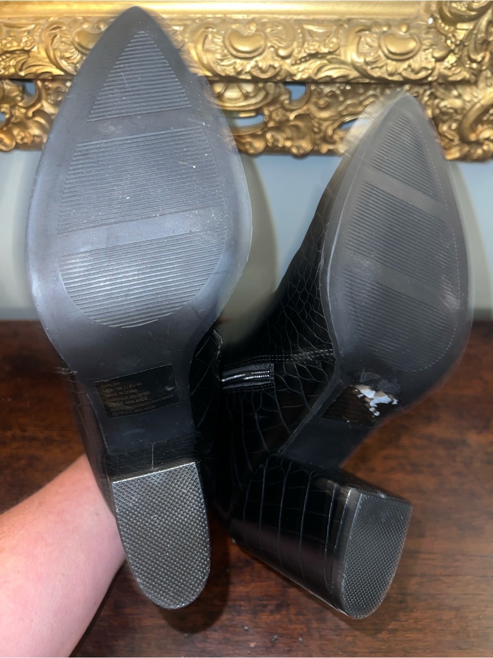 Black Croc-Embossed Pointed Toe Ankle Boots - Women - Picture 3 of 5